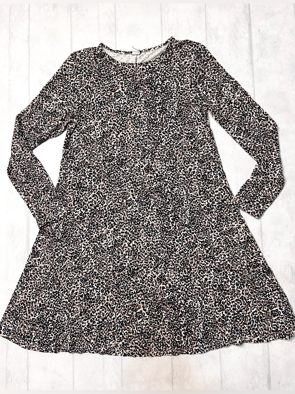 Old Navy Girls' Long Sleeve Leopard Print Dress - Black & Cream Sz S